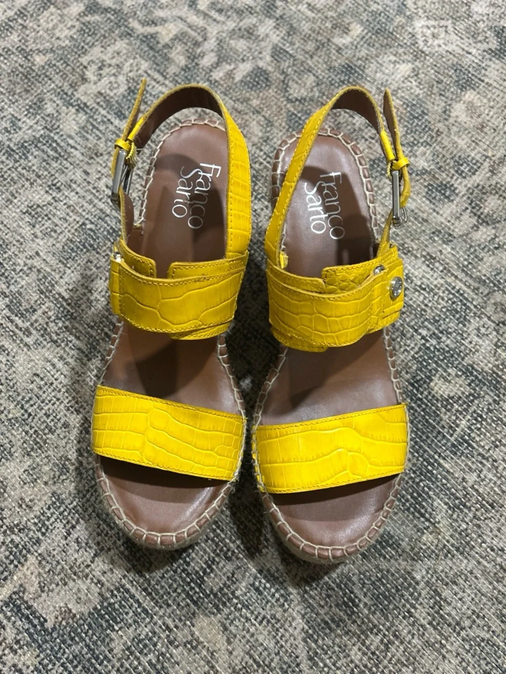 Franco Sarto Yellow Croc-Embossed Espadrille Wedge Sandals